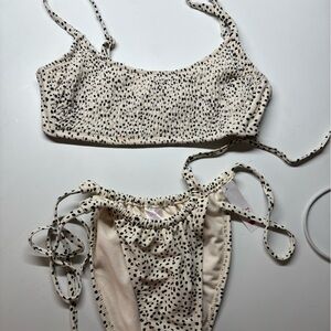 Cream and Black Speckled Two-Piece Swim Set